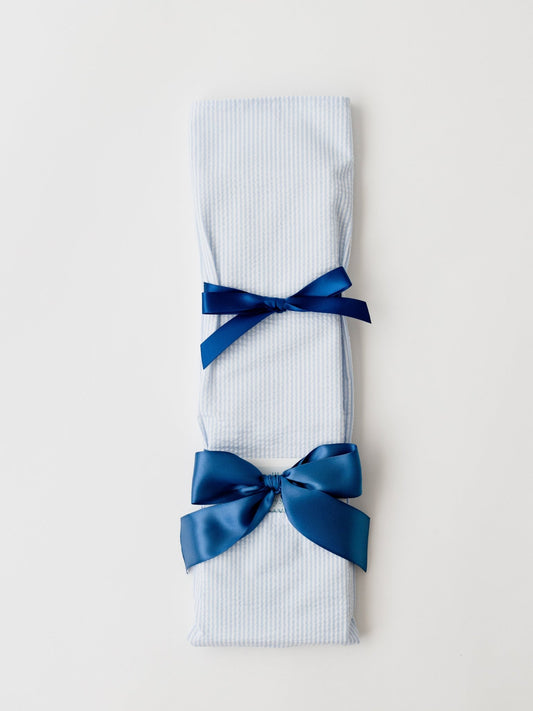 Blue Seersucker with Navy Ribbon Cake Knife - Birthday cake knife